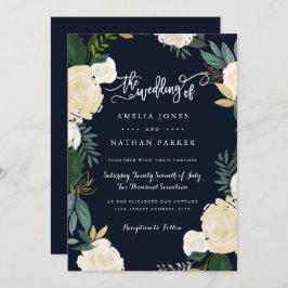 ボタモダンニカルネイビー結婚式招待状 招待状