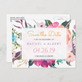 ボタモダンニカルフローラ結婚式の日付を保存 案内ポストカード (正面/裏面)