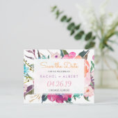 ボタモダンニカルフローラ結婚式の日付を保存 案内ポストカード (スタンド正面)