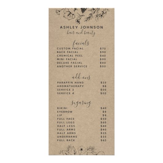 ボタモダンニカルブラッククラフトスパ3サービスメニュー ラックカード (正面)