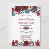 ボタモダンニカルブルゴーニュ海軍フローラ結婚ズ 招待状 (正面)