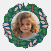 ボタモダンニカルブルー – 写真 – 最も幸せな休日 オーナメントカード (裏面)