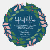 ボタモダンニカルブルー – 写真 – 最も幸せな休日 オーナメントカード (正面)