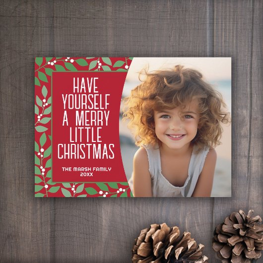 ボタモダンニカルメリークリスマスフォト深い赤 シーズンカード