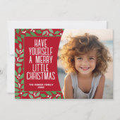 ボタモダンニカルメリークリスマスフォト深い赤 シーズンカード (正面)