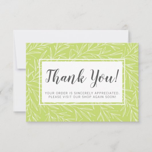 ボタモダンニカルリーフグリーンミニマリスト サンキューカード (正面)