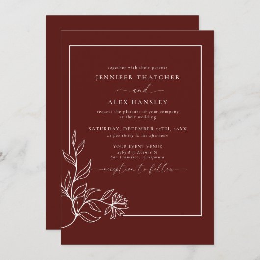 ボタモダンンエレガントク離れ製QRコー結婚ドの入力 招待状 (正面/裏面)