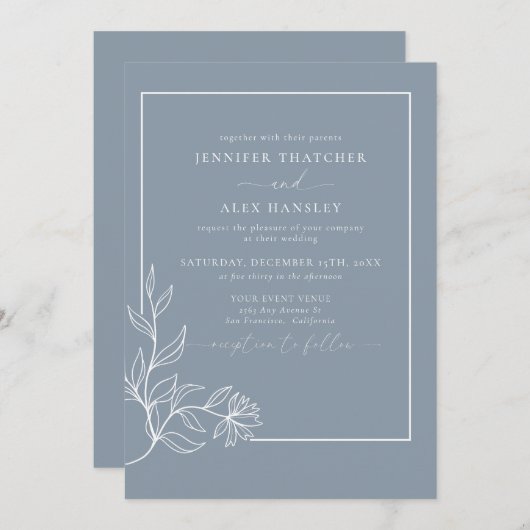 ボタモダンンエレガントク離れ製QRコー結婚ドの入力 招待状 (正面/裏面)