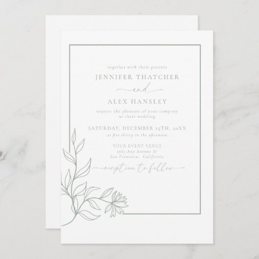 ボタモダンンエレガントク離れ製QRコー結婚ドの入力 招待状 (正面/裏面)