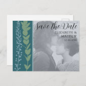 ボタユニークニカルグリーンSave the Date 結婚's 案内ポストカード (正面/裏面)