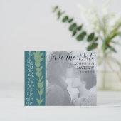 ボタユニークニカルグリーンSave the Date 結婚's 案内ポストカード (スタンド正面)