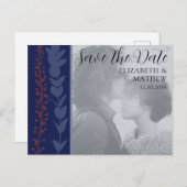 ボタユニークニカルブルー日付を保存 案内ポストカード (正面/裏面)