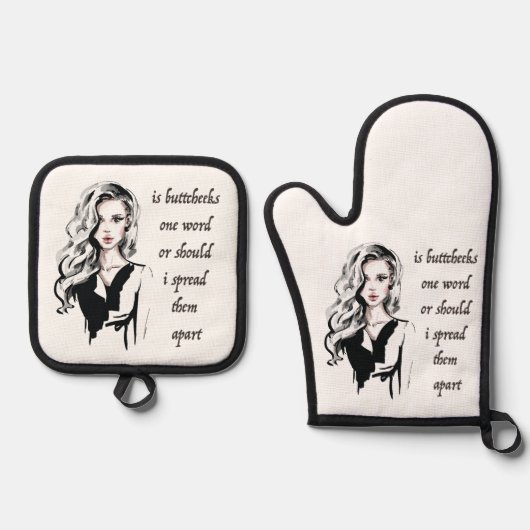 ボタンが1単語である 鍋つかみ&鍋敷きセット (正面)