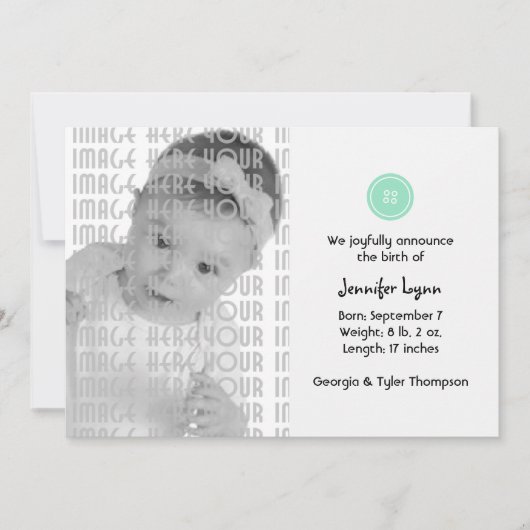 ボタンとしてかわいい(ターコイズ) 案内状 (正面)