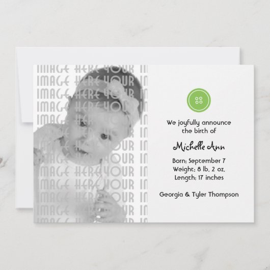 ボタンとして可愛い（緑） 案内状 (正面)