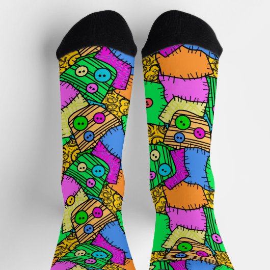 ボタンとパッチワークのハロウィーン ソックス (上部)