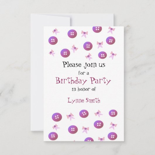 ボタンとリボンの誕生日招待状 招待状 (正面)