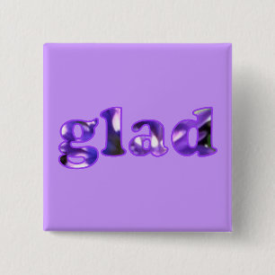 ボタンに紫色の花のピンで綴ったGlad 缶バッジ
