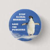 ボタンのあたりのペンギン停止地球温暖化を救って下さい 缶バッジ (正面)