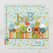 ボタンのようにかわいい男の赤ちゃんのベビーシャワー 招待状 (正面/裏面)