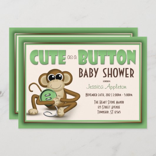 ボタンのようにかわいい緑のベビーシャワー招待状 招待状 (正面/裏面)