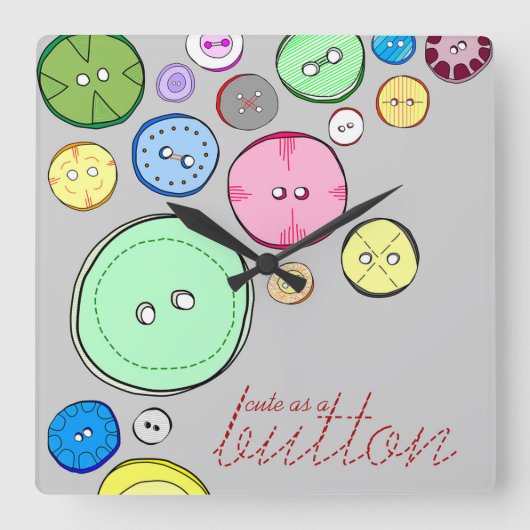 ボタンのようにかわいカラフルいデジタルイラストレーション スクエア壁時計 (正面)