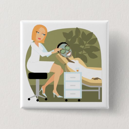 ボタンのエステティシャン 缶バッジ (正面)