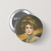 ボタンのビクトリアンな女性 缶バッジ (正面&裏面)