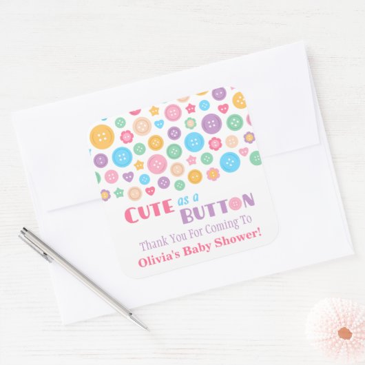 ボタンのベビーシャワーのステッカーとしてかわいいありがとう スクエアシール (封筒)