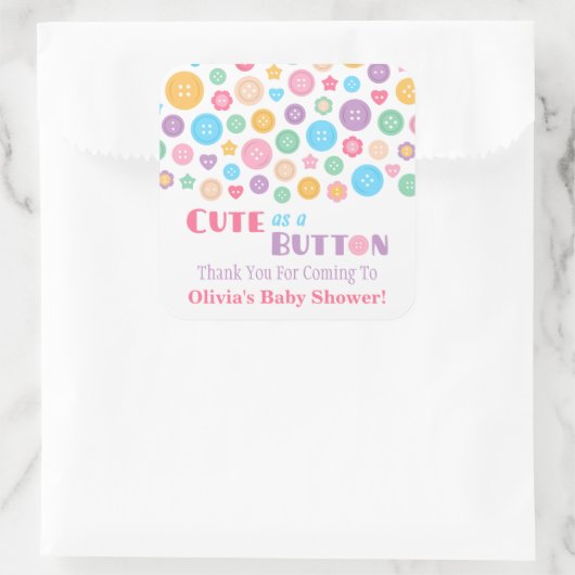 ボタンのベビーシャワーのステッカーとしてかわいいありがとう スクエアシール (バッグ)