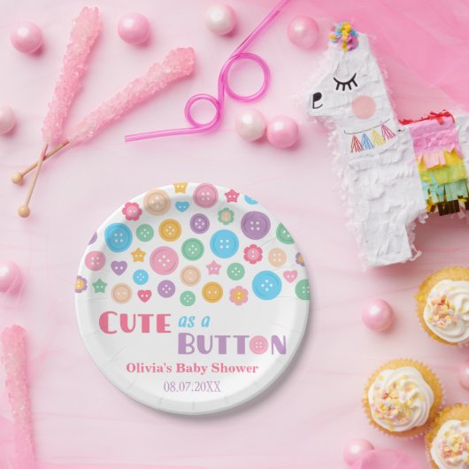 ボタンのベビーシャワーの供給としてカラフルなかわいい ペーパープレート (パーティー)