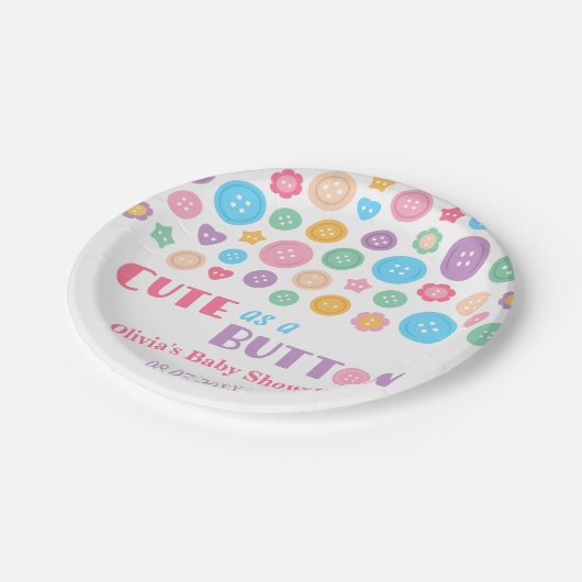 ボタンのベビーシャワーの供給としてカラフルなかわいい ペーパープレート (アングル)