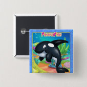 ボタンの上の可愛い漫画のクジラ 缶バッジ (正面&裏面)