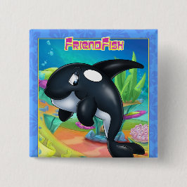 ボタンの上の可愛い漫画のクジラ 缶バッジ