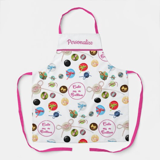 ボタンの形をしたかわいい裁縫のスモックボタンとリボン エプロン (正面)