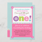 ボタンの最初誕生日(写真)としてかわいい 招待状 (正面/裏面)