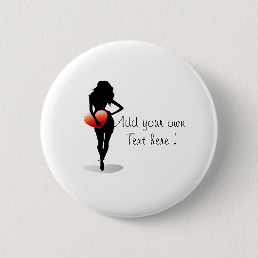 ボタンの若い女の子と赤いハート 缶バッジ (正面)