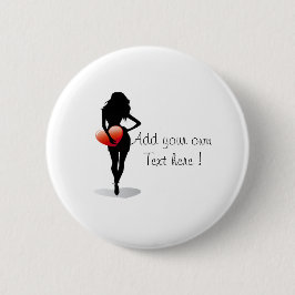 ボタンの若い女の子と赤いハート 缶バッジ