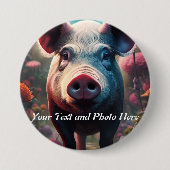 ボタンのPigカスタム、写真と文字の追加 缶バッジ (正面)