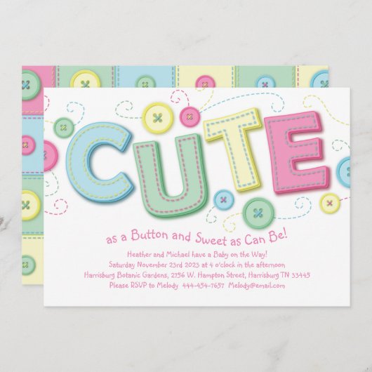 ボタンみたいな赤ちゃん歓迎会 招待状 (正面/裏面)