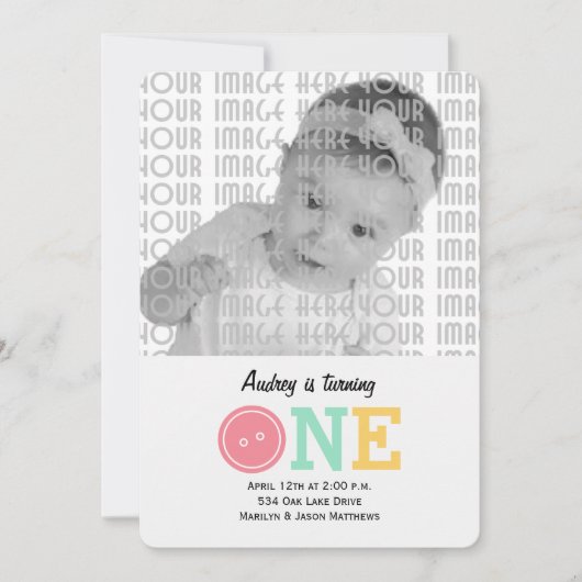 ボタンみたいにキュート (ピンク) 招待状 (正面)