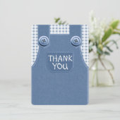 ボタンみたいに可愛いデニムのサロペン ありがとうカード 招待状 (スタンド正面)