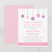 ボタンみたいに可愛いピンクとパープルのベビーシャワー 招待状 (正面/裏面)