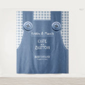 ボタンみたいに可愛いブルーデニムベイビーシャワー タペストリー (正面)