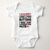 ボタンを押すつもりじゃなくて申し訳ないおもしろい ベビーボディスーツ (正面)