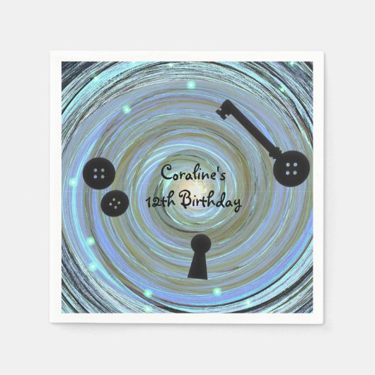 ボタンアイズ&スケルトン鍵その他のワールドパーティー スタンダードカクテルナプキン (正面)