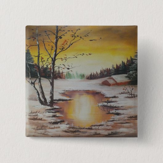 ボタンアン絵画ヘイズの冬の風景 缶バッジ (正面)