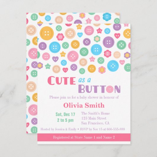 ボタンカラフルベビーシャワー招待状としてかわいい 招待状 (正面/裏面)