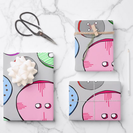 ボタンカラフル ラッピングペーパーシート (正面)