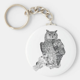ボタンキーリングのフクロウのイラストレーション キーホルダー